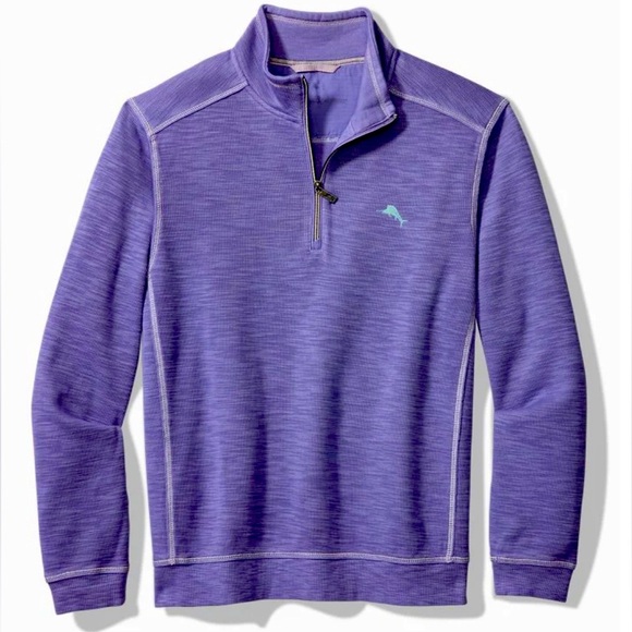 TOMMY BAHAMA HALF ZIP SWEATER COASTAL VIOLET MENS SMALL NWT VACATION GOLF SHIRT - Picture 1 of 6
